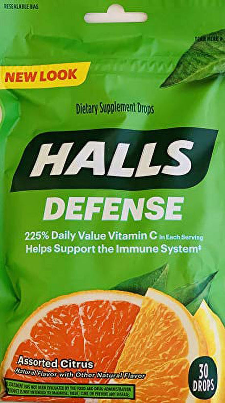 Halls Defense Vitamin C Assorted Citrus Cough Drops, 30-Count (2 Pack) (2 Pack)