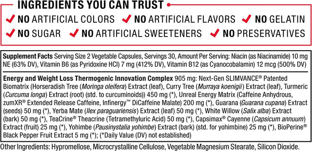 FORCE FACTOR Leanfire with Next-Gen SLIMVANCE, 2-Pack, Advanced Energy Pills with B Vitamins and Caffeine to Boost Metabolism, Enhance Focus, and Improve Workout & Fitness Performance, 120 Capsules