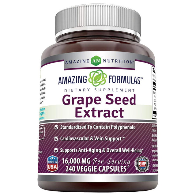 Amazing Formulas Grapeseed Extract 16000 Mg per Serving 240 Veggie Capsules - 20:1 Extract Equivalent to Approximately 16,000 Mg of Dry Grape Seed Powder(Non Gmo,Gluten Free)