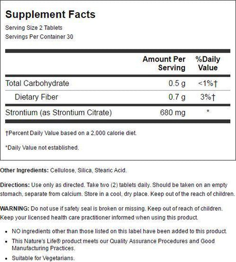 Nature'S Life Strontium 680Mg | Helps Support Strong Bones & Teeth, Healthy Bone Density, Joint Health | Non-Gmo & No Gluten | 60 Vegetarian Tablets