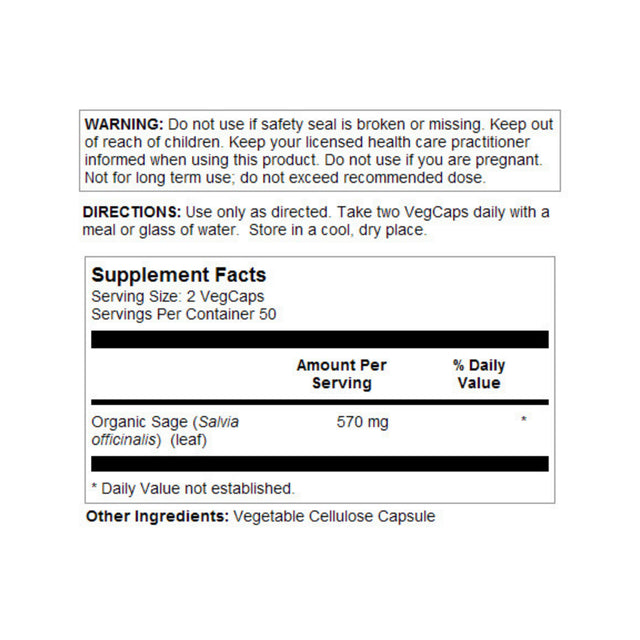 Solaray Organically Grown Sage 100 Vegcap