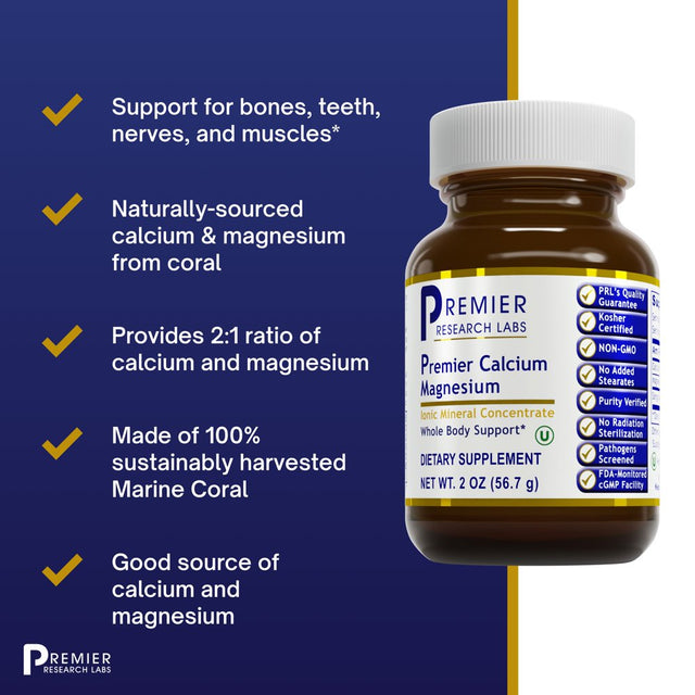 Premier Research Labs Calcium Magnesium - Pure Sango Marine Coral Powder - Supports Bone, Joint, Teeth & Alkaline Ph for Whole-Body Health - Non-Gmo Supplement with No Added Stearates - 2 Oz