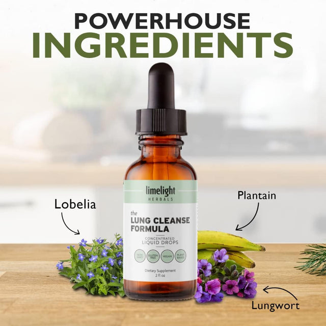 The Lung Cleanse Formula: Powerful Total Lung Detox - Optimize Lung Function - Sinus, Mucus, Bronchial Decongestant - Natural 3 Target Herbs - Lobelia, Lungwort, Plantain - 60 Servings, 2 Fl Oz