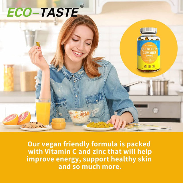 Eco-Taste Quercetin Gummies 500Mg with Vitamin C, Bromelain, Zinc, and Elderberry for Adults, 60 Gummies