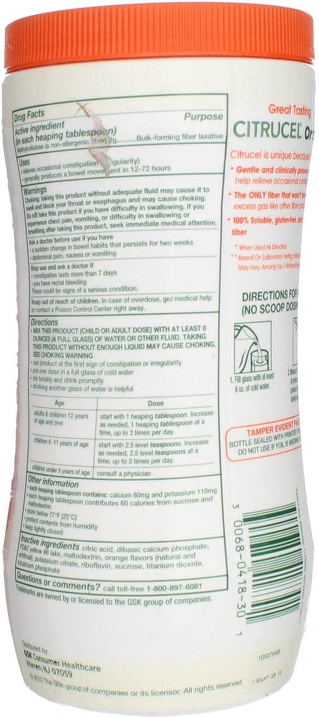 Citrucel - Fiber Therapy for Regularity, Methylcellulose, Orange Flavor - 30 Oz, Pack of 4