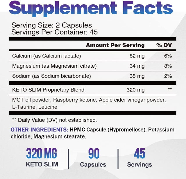 Keto Fast Diet Pills- Ketone Slim Pro 180 Capsules-Apple Cider Vinegar,Exogenous BHB Salt Supplement for Ketogenic Diet-Utilize Fat for Energy/Focus,Weight Management, Manage Cravings