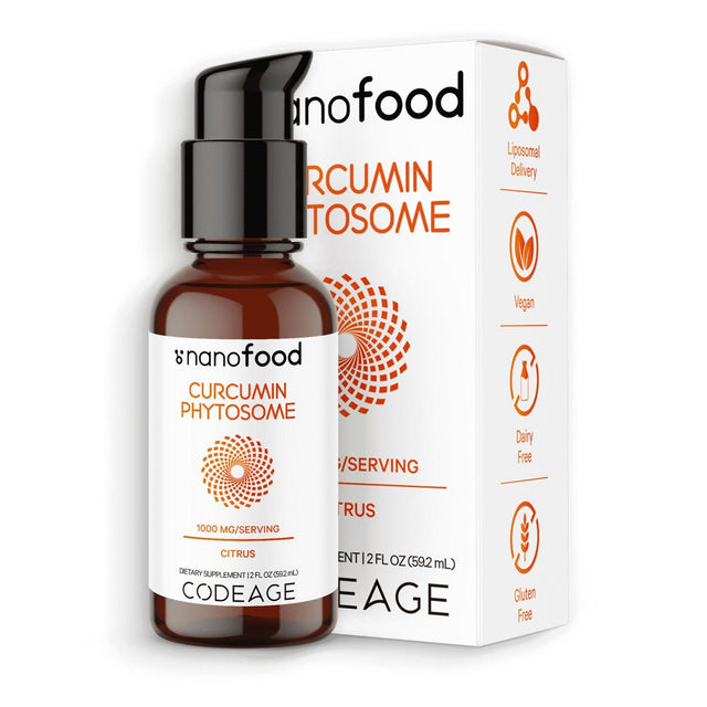 Codeage Nanofood Liposomal Curcumin Phytosome Liquid Supplement, Vegan Turmeric Curcuma Longa Drops, 2 Fl Oz