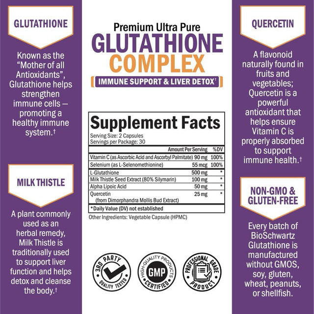 Bioschwartz Glutathione Complex with Milk Thistle Extract | Liver & Immune Support Supplement | 60Ct