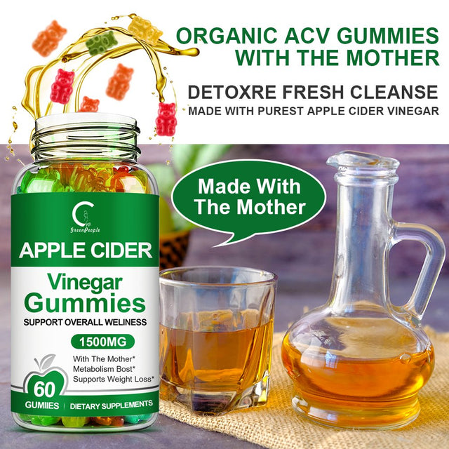 Apple Cider Vinegar Gummies - 1500Mg - Formulated to Support Weight Loss Efforts & Gut Health - Supports Digestion, Detox & Cleansing - ACV Gummies (60 Gummies)