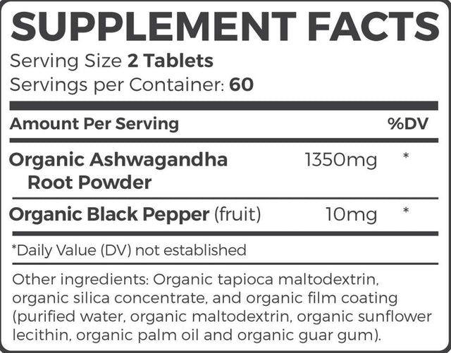 Healths Harmony Organic Ashwagandha (120 Vegetarian Tablets) 1350Mg per Serve - Natural Anxiety Relief, Immune, Adrenal, Cortisol & Thyroid Support - No Pills or Capsules