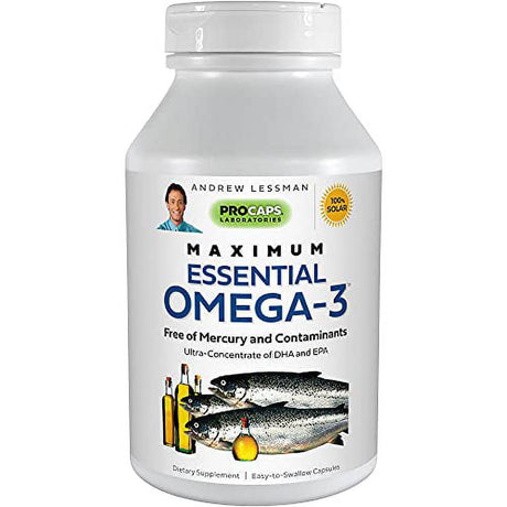 Andrew Lessman Maximum Essential Omega-3 Unflavored 360 Softgels - Ultra-Pure, High Potency Omega-3 Oils. High DHA, No Stomach Upset, No Contaminants, No Mercury. Small Easy to Swallow Softgels