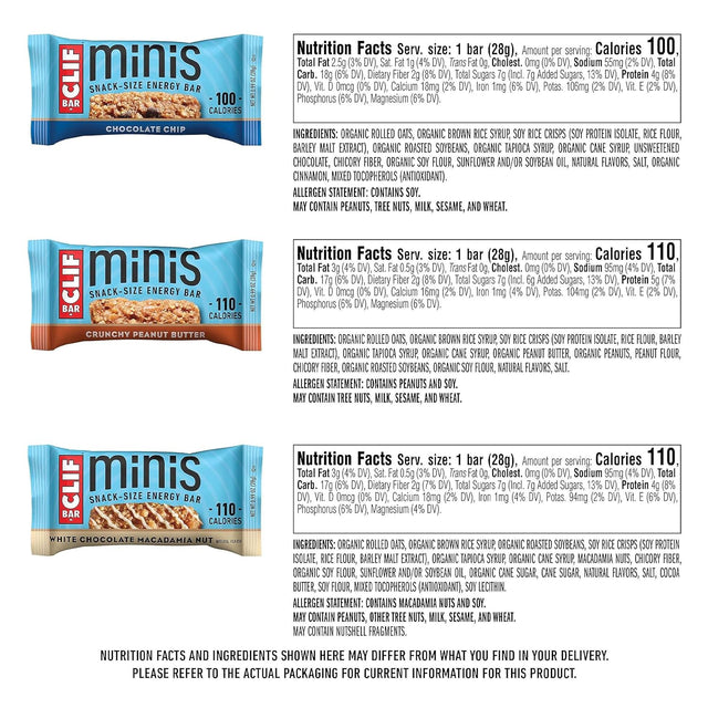 CLIF BAR Minis - Variety Pack - Made with Organic Oats - 4-5G Protein - Non-Gmo - Plant Based - Snack-Size Energy Bars - Amazon Exclusive - 0.99 Oz. (30 Count)