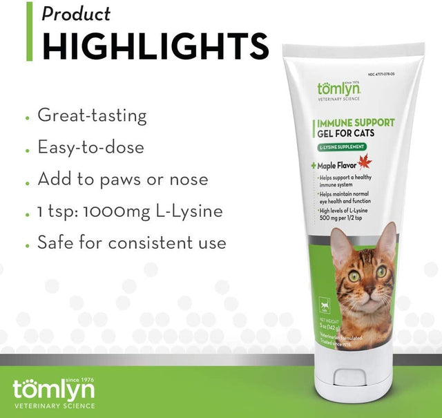 Tomlyn Immune Support Daily L-Lysine Supplement, Maple-Flavored Lysine Gel for Cats and Kittens, 3.5Oz