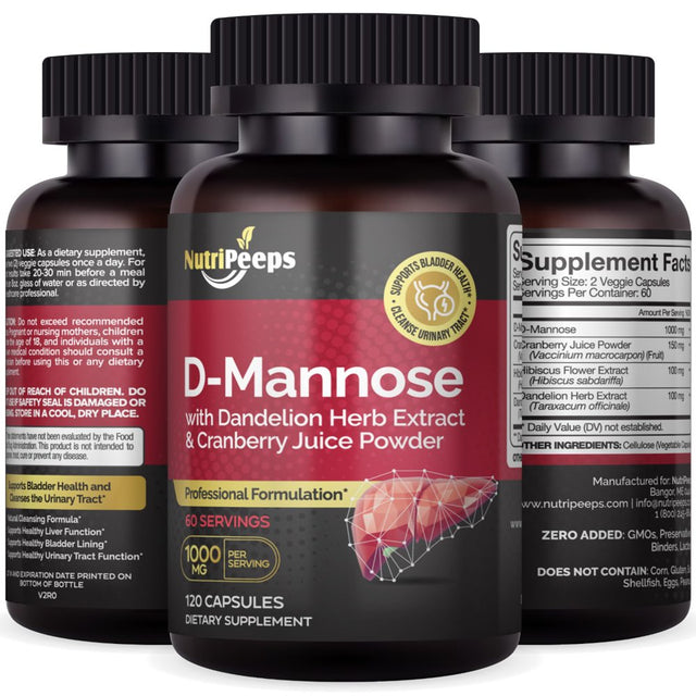 Nutripeeps D-Mannose Cranberry Extract, Unisex Urinary Tract Detox & Liver Support, 120 Veg Caps