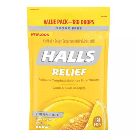 Halls Sugar-Free Honey Lemon Cough Suppressant Drops, 180 Ct.