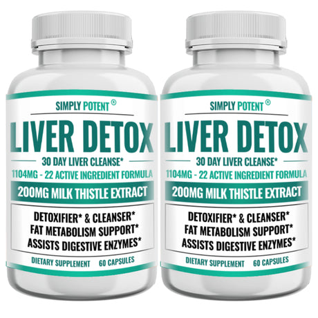 Liver Detox & Cleanse Supplement (Pack of 2), 22 Ingredient Liver Support with Milk Thistle, Dandelion, Turmeric, Ginger, Choline, Artichoke, Beet, Alfalfa, Zinc & 14 More, 60 Capsules Each