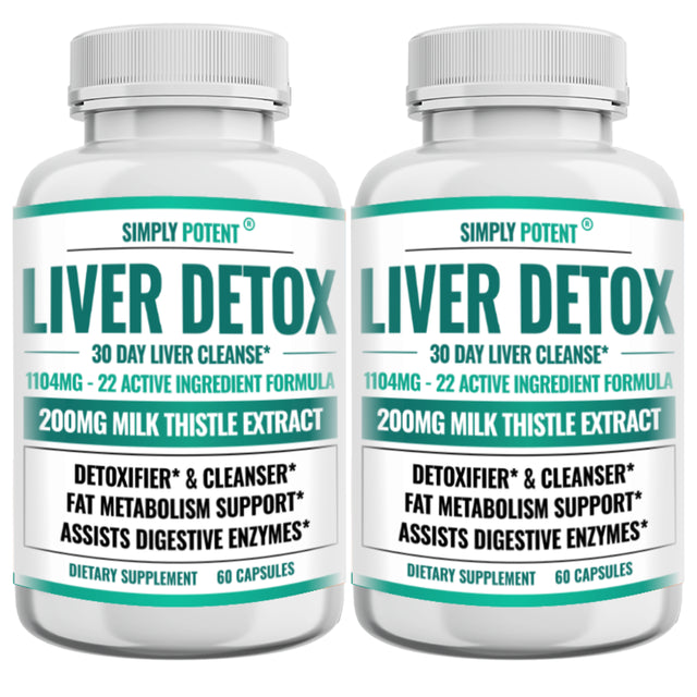 Liver Detox & Cleanse Supplement (Pack of 2), 22 Ingredient Liver Support with Milk Thistle, Dandelion, Turmeric, Ginger, Choline, Artichoke, Beet, Alfalfa, Zinc & 14 More, 60 Capsules Each