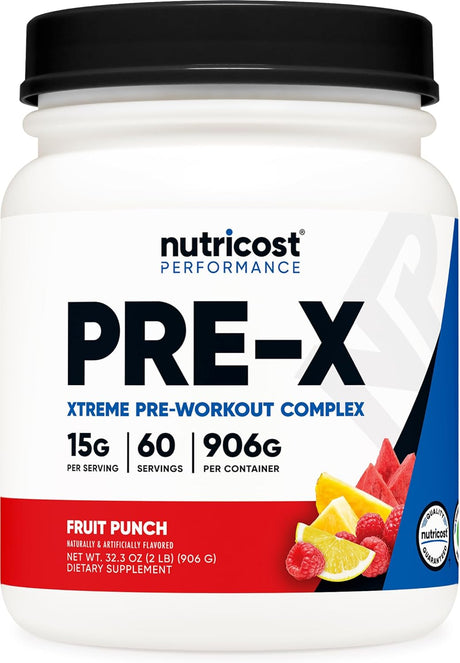 Nutricost Pre-X Xtreme Pre-Workout Complex Powder, Fruit Punch, 60 Servings, Vegetarian, Non-Gmo and Gluten Free