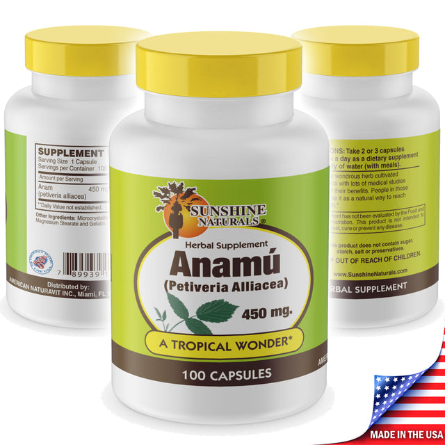 Sunshine Naturals Anamu 450 Mg Capsules, Herbal Dietary Supplement, 100 Ct