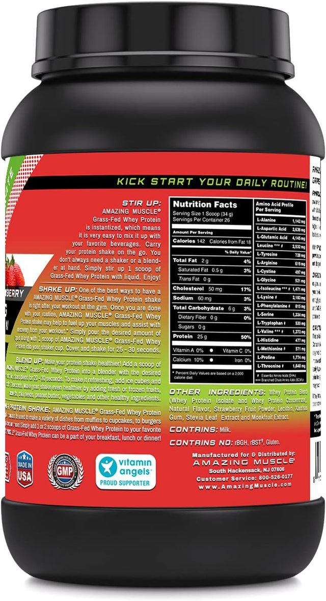 Grass FED Whey Protein 2 Lbs (Non-Gmo, Gluten Free) -Made with Natural Sweetener and Flavor - Rbgh & RBST Free -Supports Energy Production & Muscle Growth* (Strawberry)