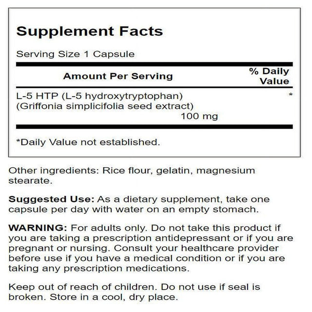 Swanson Extra Strength 5-HTP - Natural Sleep Support Supplement for Adults - Promotes Emotional Wellbeing & Mood Support with Natural Ingredients - (60 Capsules, 100Mg Each)