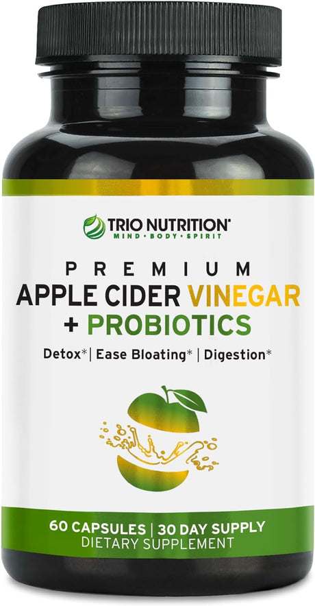 Trio Apple Cider Vinegar Capsules | Maximum Strength Immune Support Booster Formula | Raw & Fresh Natural Apple Cider Vinegar Pills for Cleanse | Detox Boost | Keto & Metabolism Support