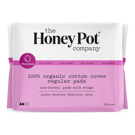 The Honey Pot Company, Non-Herbal Regular Pads with Wings, Organic Cotton Cover, 20 Ct.