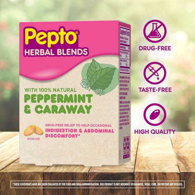 Pepto Herbal Blends, 100% Natural Peppermint Help Soothe Occasional Indigestion, 14 Softgels