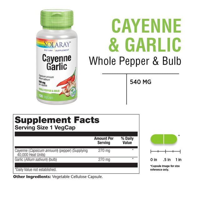 Solaray Cayenne with Garlic 540 Mg - 100 Capsules