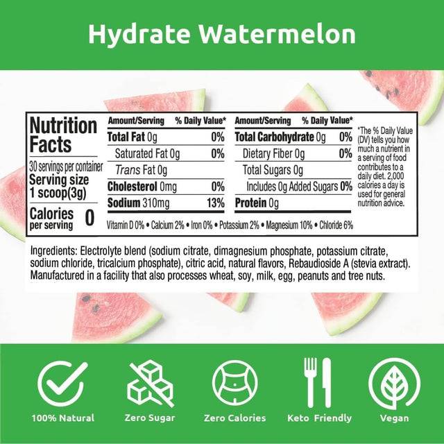 UCAN Hydrate Electrolyte Drink Mix, Watermelon, Sugar-Free Hydration Powder, Keto, Non-Gmo, Vegan, All Natural, Gluten-Free, 30 Servings (3.15 Ounces)