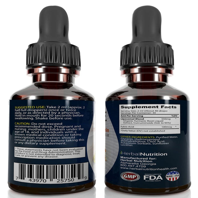 INFUSE Liposomal Liquid Turmeric Curcumin 2 Bottle Pack Superior Uptake, 95% Curcumin, High Potency, with Fulvic Acid, MFD USA Ships Free