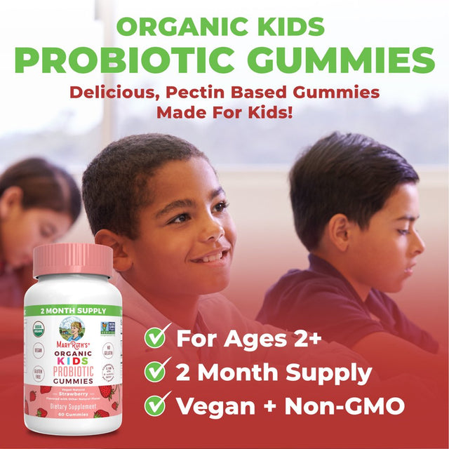 Maryruth'S | USDA Organic Kids Probiotic Gummies | 2.5 Billion CFU | Strawberry Flavor | Vegan, Non-Gmo | 60 Count | Unisex