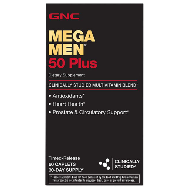 GNC Mega Men 50 plus Multivitamin | Antioxidants | Heart Health | Prostate and Circulatory Support | 60 Count