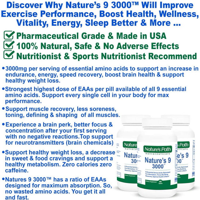 Nature'S Path Nature'S 9 3000 - 9 Essential Amino Acids - Pre- and Post-Workout Tablets