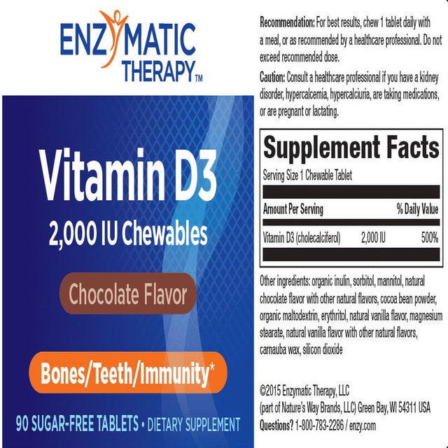 Enzymatic Therapy Vitamin D3, 2000 IU Sugar-Free Chewable Tablets, 90 Ct