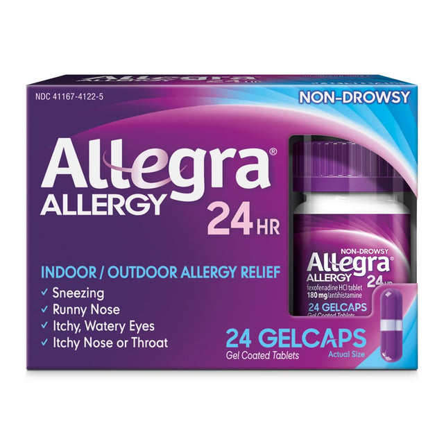 Allegra Adult 24 Hour Non-Drowsy Antihistamine Allergy Relief Medicine 180Mg Gelcaps 24Ct