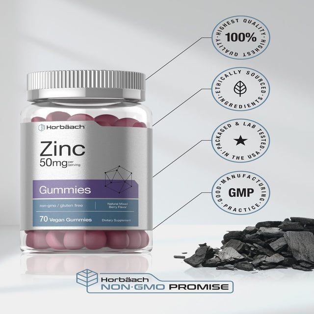 Zinc 50Mg | 70 Vegan Gummies | Zinc Citrate | by Horbaach