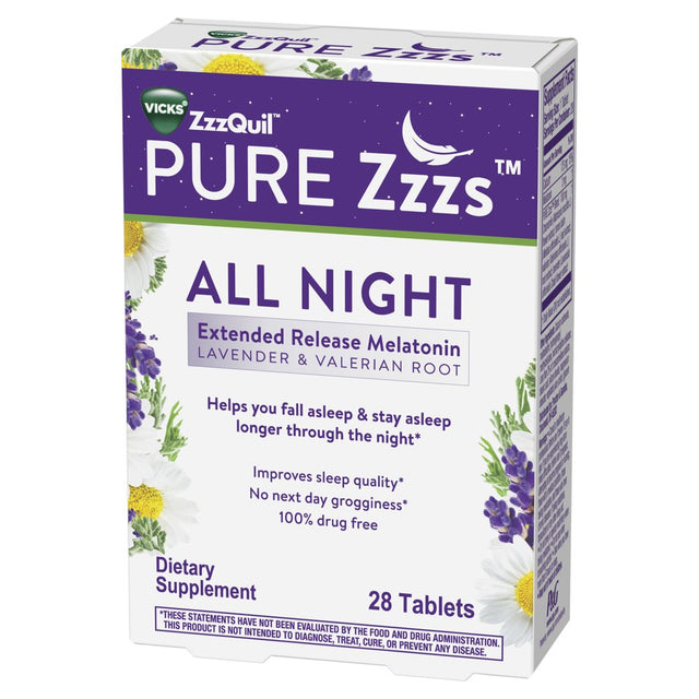 PURE Zzzs All Night Extended Release, Adult Sleep Aid Tablets, 2 Mg Melatonin Tablets, 28 Ct