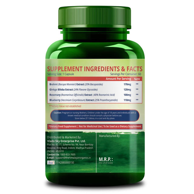 Plant Based Brain Booster Supplement with Ginkgo Biloba | Healthy Brain | Stress Relief | Improve Focus - 60 Veg Capsules