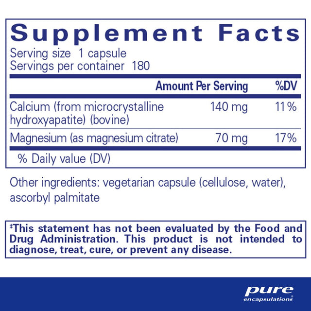 Pure Encapsulations Calcium MCHA with Magnesium | Hypoallergenic Dietary Supplement for Bone Support | 180 Capsules