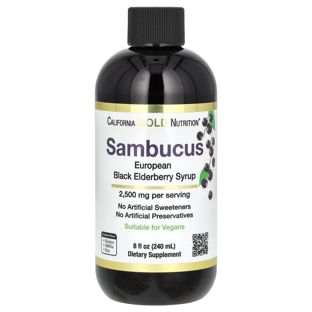 Elderberry Syrup, Black Elderberry (Sambucus Nigra) Juice Concentrate, Seasonal Immune Support, No Artificial Preservatives or Sweeteners, 2500 Mg, 8 Fl Oz (240 Ml)