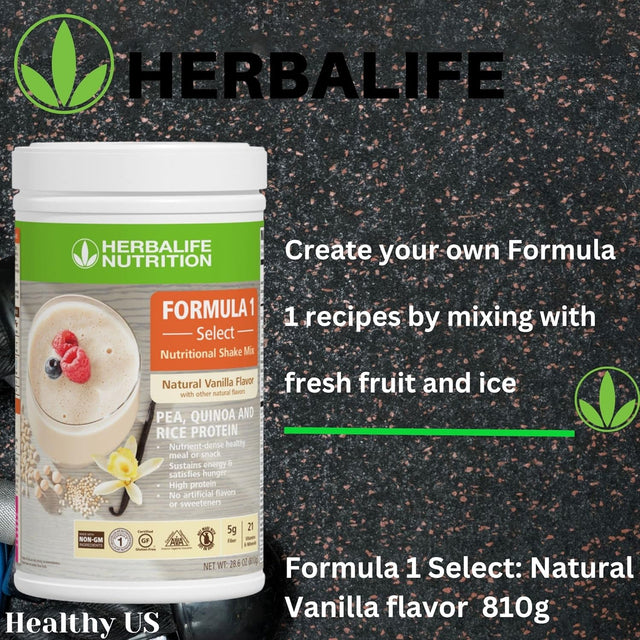 HERBALIFE Formula 1 Select: Nutritional Shake Mix - Natural Vanilla Flavor 810G, Nutrient Dense Healthy Meal or Snack, High Protein, No Artificial Flavor or Sweeteners, NON-GM, Gluten Free, Certified Vegetarian