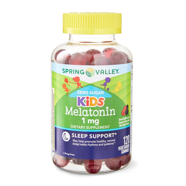 Spring Valley Zero Sugar Kids Melatonin Sleep Support Dietary Supplement Gummies, Raspberry and Blackberry, 1 Mg, 120 Count