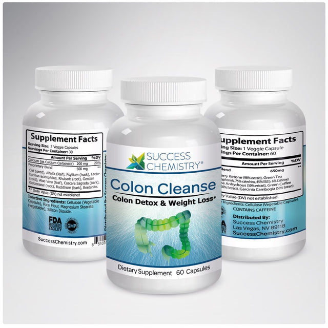 Colon Cleanse & Natural Body Detox - Weight Loss & Increased Energy Levels. Removes Toxins. Relieve Bloating. Extra Strength. Non-Gmo | by Success Chemistry®