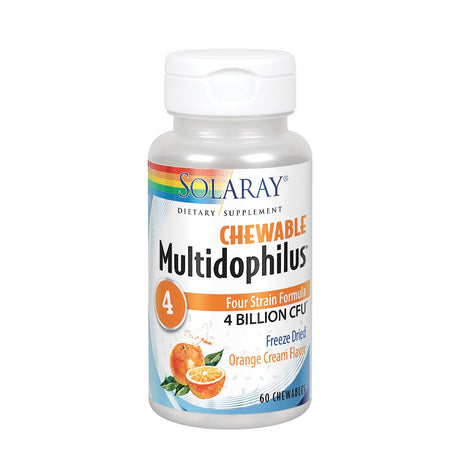 Solaray Multidophilus 4 Chewable Probiotic | 4 Bil CFU W/ L. Acidophilus DDS-1 | Orange Cream Flavor | 60 Chewables