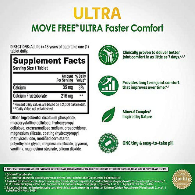 Calcium Fructoborate - Move Free Ultra Faster Comfort Joint Support Tablets (30 Count in a Box), for Clinically Proven Joint Comfort - 2 Packs (2)