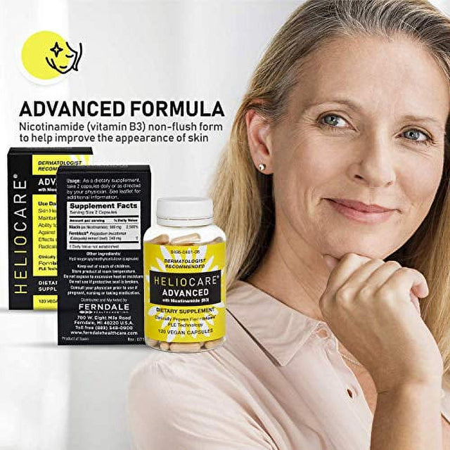 Heliocare Advanced Nicotinamide B3 Supplement: Niacinamide 250Mg and Fernblock PLE Extract 120Mg per Capsule - Helps Support Skin Cell Health W/Antioxidant Rich Vitamin B3 Niacin - 120 Vegan Capsules