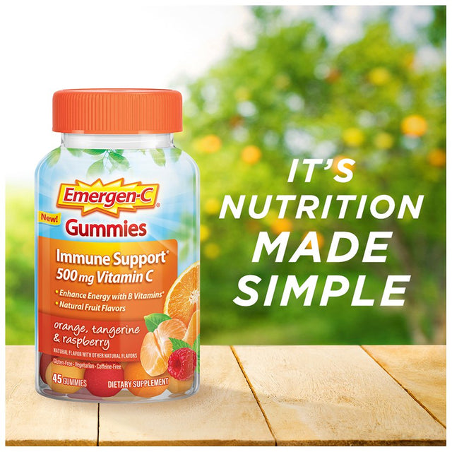 Emergen-C Immune+ Vitamin C Gummies, Orange, Tangerine, Raspberry, 500Mg, 45 Ct