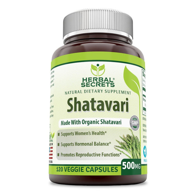 Herbal Secrets Shatavari 500 Mg 120 Veggie Capsules (Non-Gmo)- Made with Organic Shatavari Root- Supports Women'S Health, Hormonal Balance* Promotes Reproductive Function*