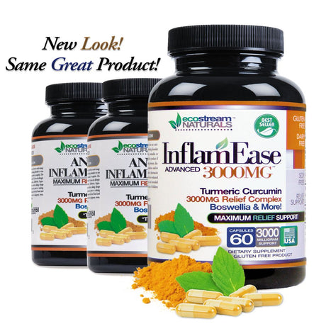 All Natural Inflam Assist Ease Turmeric Curcumin plus Maximum Support 3000 Mg Gluten Free 60 Count Supplement Pills (Packaging May Vary)